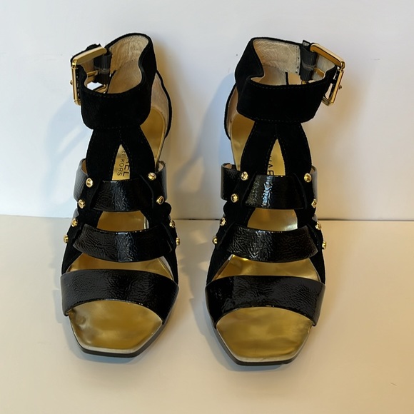 MICHAEL Michael Kors Upton Ankle Heels Crinkled Patent Leather Suede Black Sz 6 - Picture 4 of 7